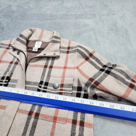 Joie Jacket Women's Large Beige Plaid Knit Utility Military Full Zip Mock Neck - Picture 7 of 10